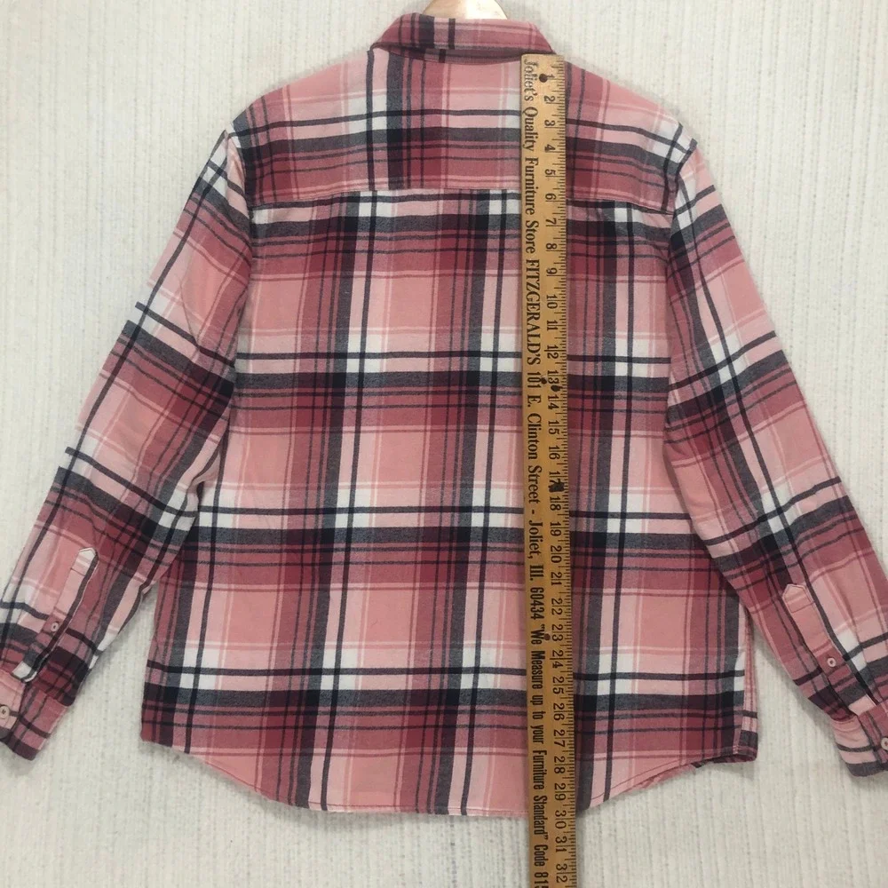 Aeropostale Mens Pink Navy Blue Plaid Flannel Button Down Shirt Large‎ RN 154379